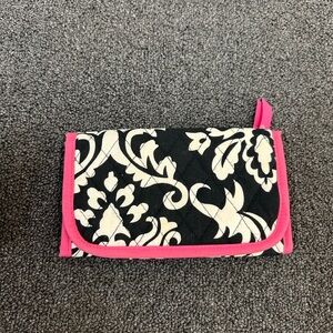 Belvah Black and White Floral Clutch with Pink Trim